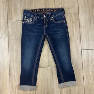 Rock Revival Betty Crop Capri Jeans Women’s 26 Dark Wash Stretch Embellished